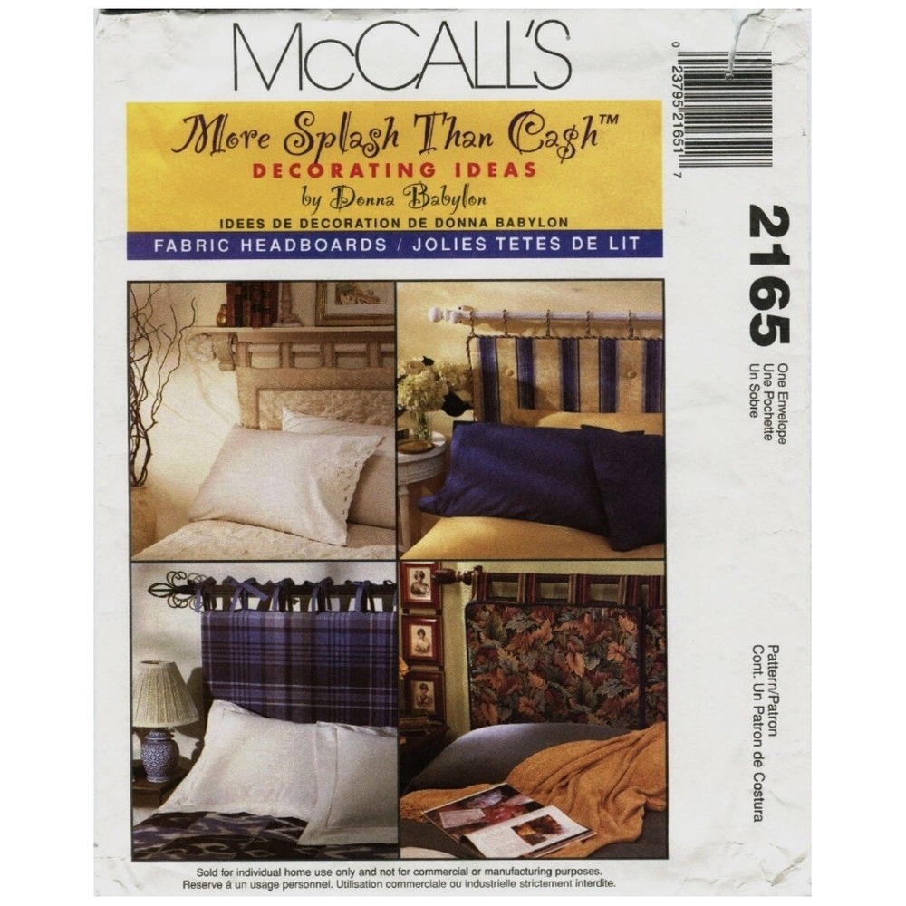 McCalls 2165 Fabric Headboards Home Decor Sewing Pattern Uncut Vintage 90s